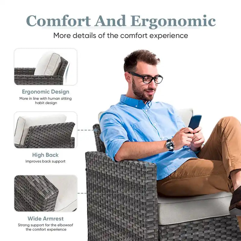 Outdoor Swivel Rocker Patio Chairs with Cushions - Grey