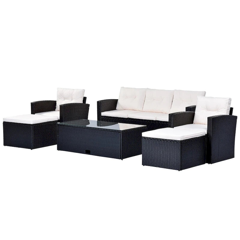 6-Piece Outdoor Patio Furniture Sets Wicker Rattan Sectional Couch Sofa Set with Coffee Table
