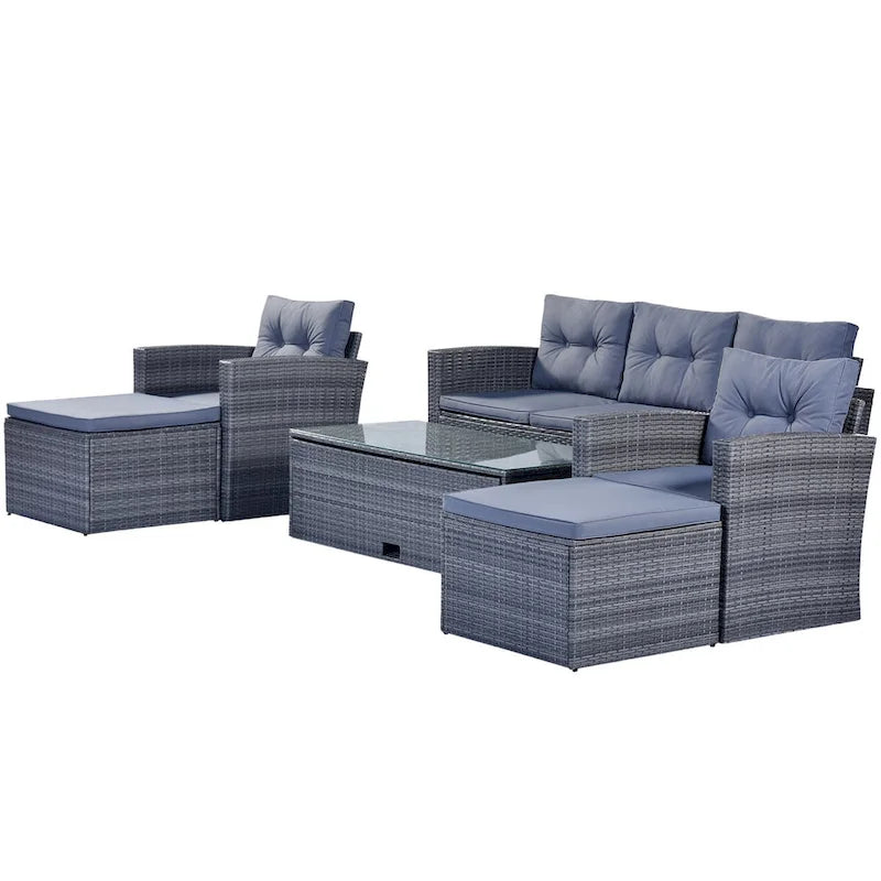 6-Piece Outdoor Patio Furniture Sets Wicker Rattan Sectional Couch Sofa Set with Coffee Table