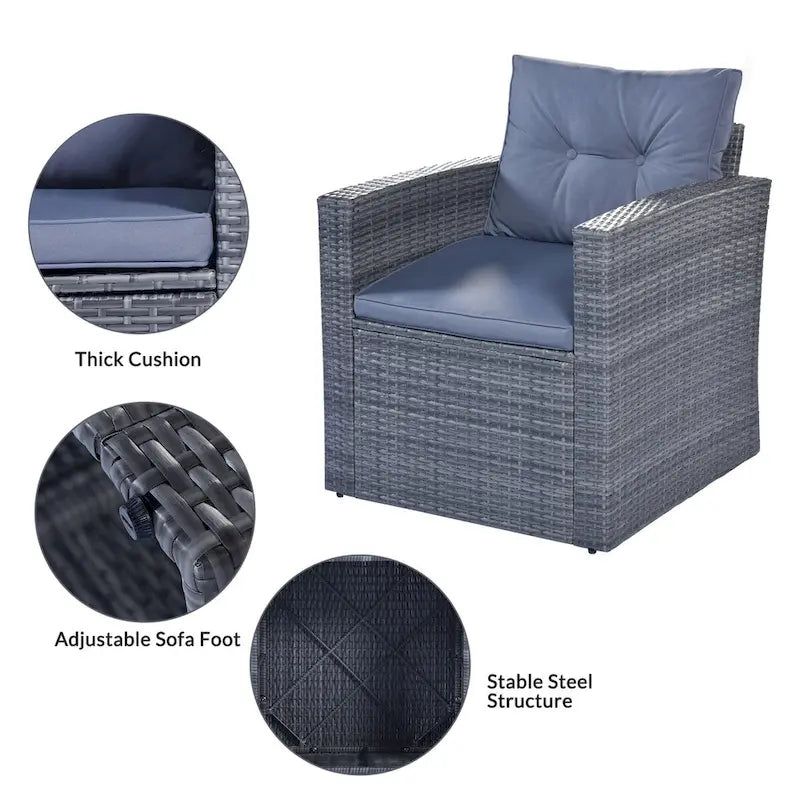 6-Piece Outdoor Patio Furniture Sets Wicker Rattan Sectional Couch Sofa Set with Coffee Table