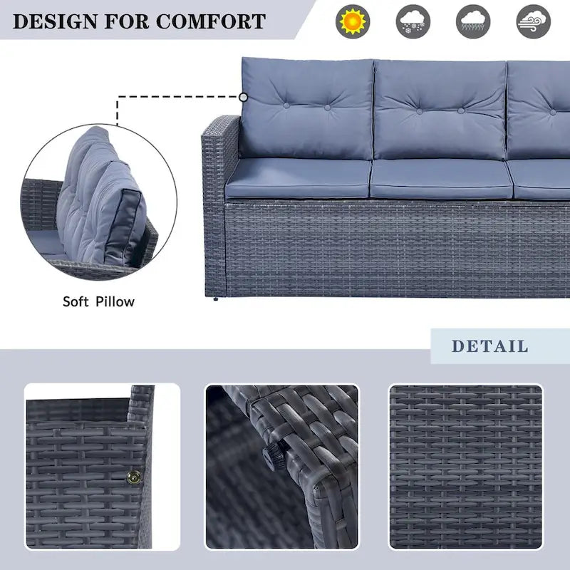 6-Piece Outdoor Patio Furniture Sets Wicker Rattan Sectional Couch Sofa Set with Coffee Table