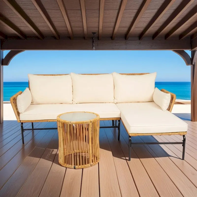 3 Pieces Outdoor Patio Wicker Furniture Sets Table and Chairs with 3.15-inches Thick Cushion Outdoor Sofa Set