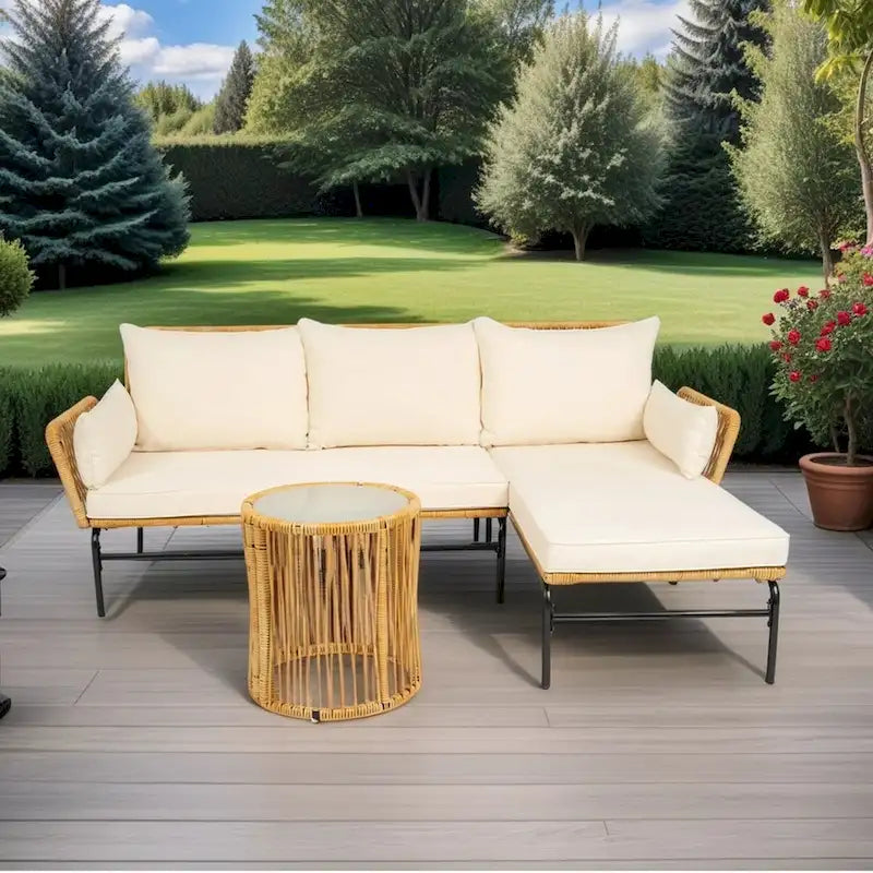 3 Pieces Outdoor Patio Wicker Furniture Sets Table and Chairs with 3.15-inches Thick Cushion Outdoor Sofa Set