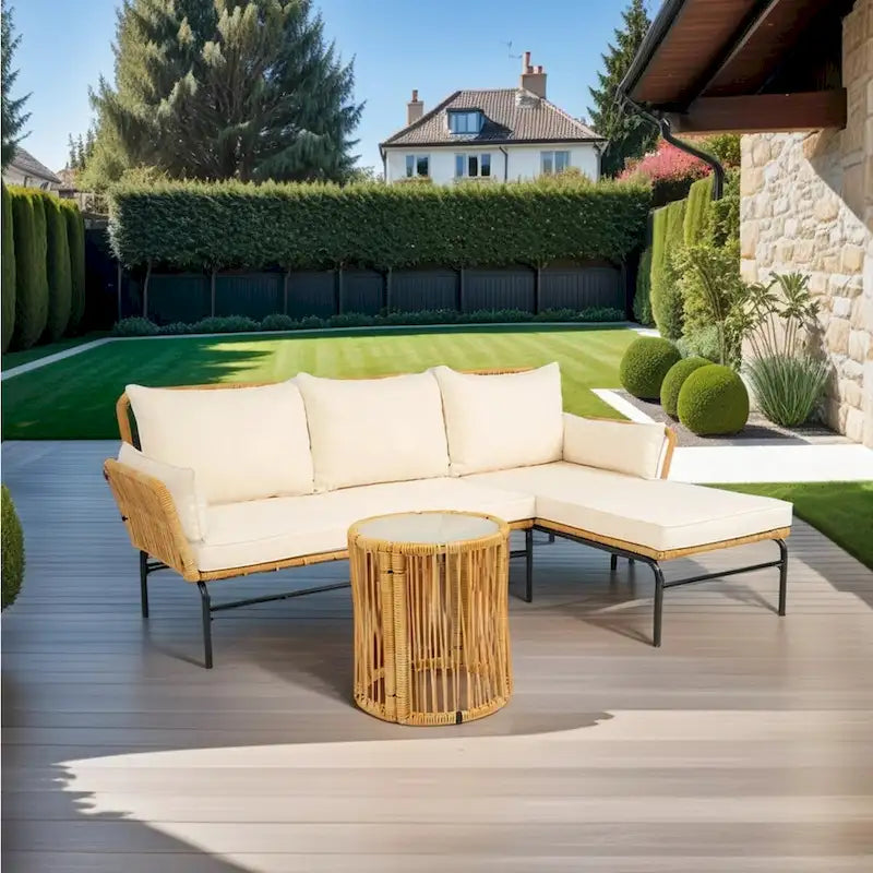 3 Pieces Outdoor Patio Wicker Furniture Sets Table and Chairs with 3.15-inches Thick Cushion Outdoor Sofa Set