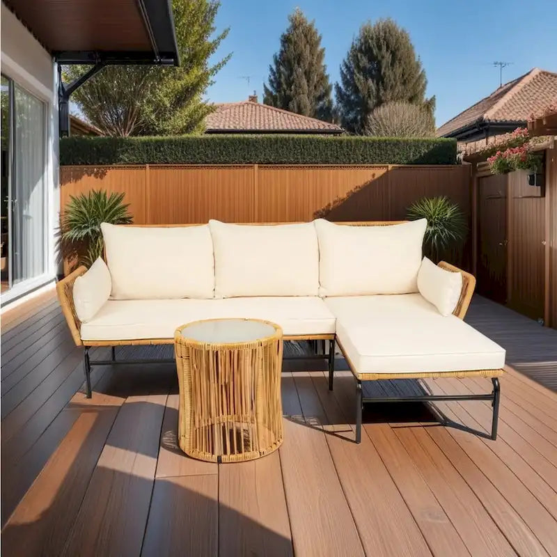 3 Pieces Outdoor Patio Wicker Furniture Sets Table and Chairs with 3.15-inches Thick Cushion Outdoor Sofa Set