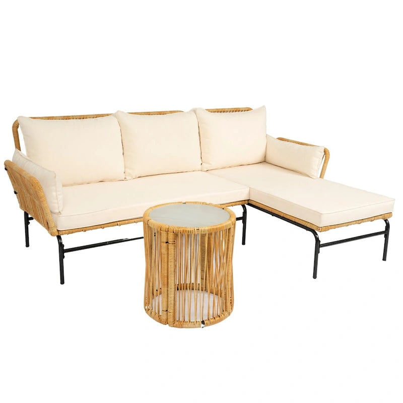 3 Pieces Outdoor Patio Wicker Furniture Sets Table and Chairs with 3.15-inches Thick Cushion Outdoor Sofa Set