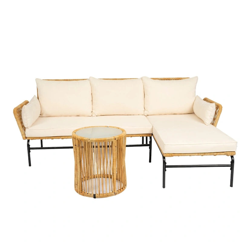 3 Pieces Outdoor Patio Wicker Furniture Sets Table and Chairs with 3.15-inches Thick Cushion Outdoor Sofa Set