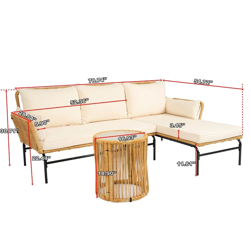 3 Pieces Outdoor Patio Wicker Furniture Sets Table and Chairs with 3.15-inches Thick Cushion Outdoor Sofa Set