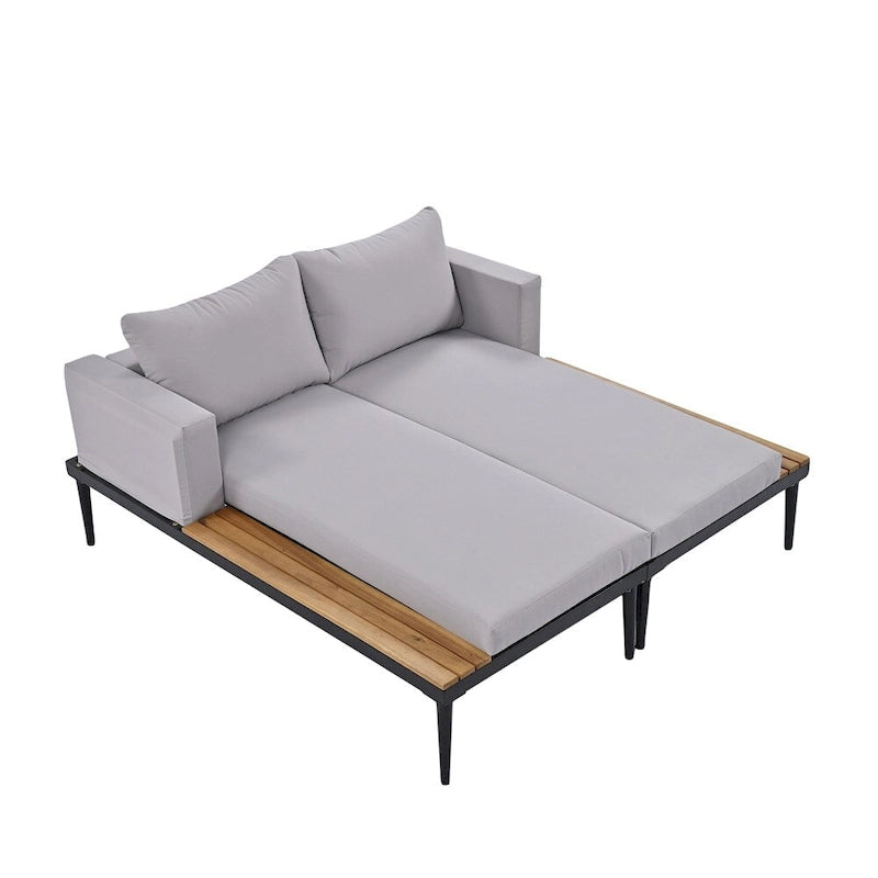 Modern Outdoor Patio Metal Daybed with Wood Topped Side Spaces
