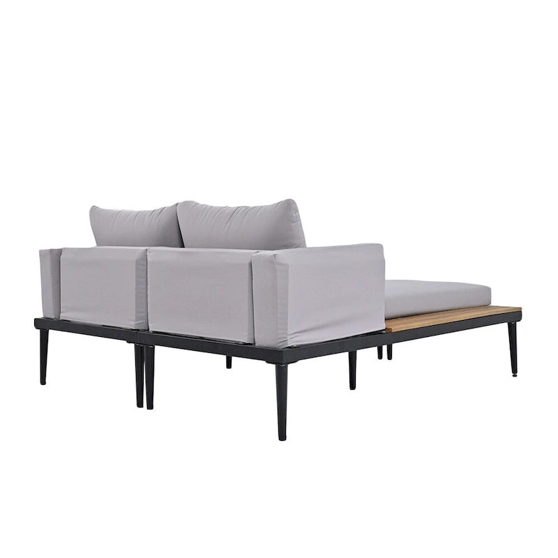 Modern Outdoor Patio Metal Daybed with Wood Topped Side Spaces