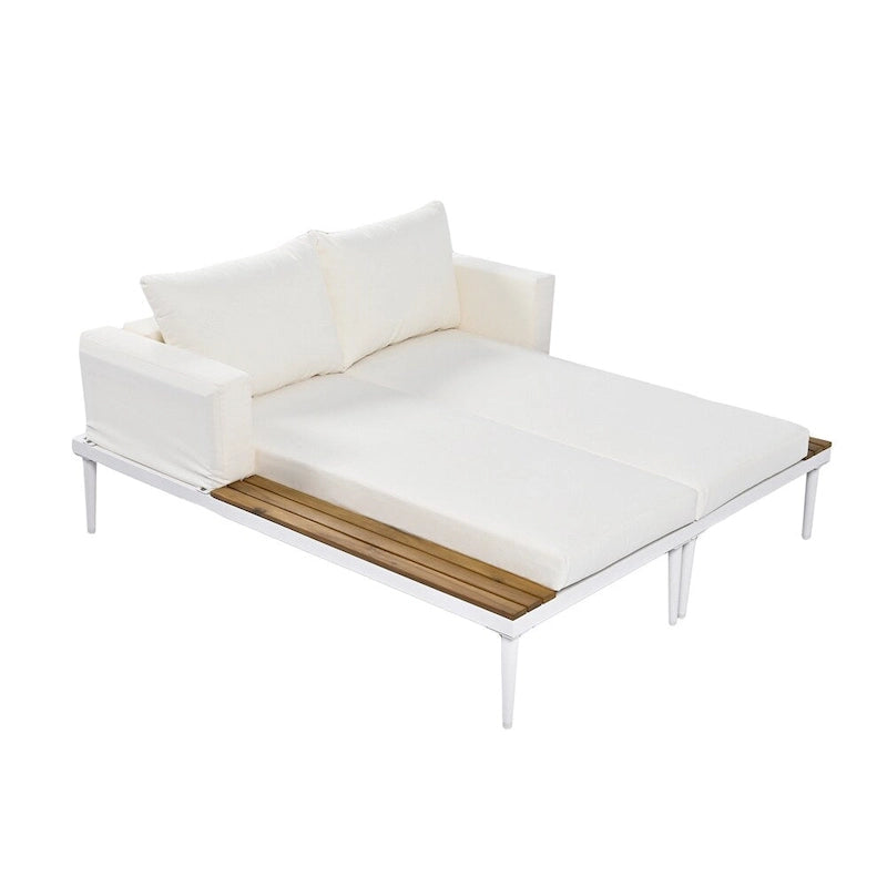 Modern Outdoor Patio Metal Daybed with Wood Topped Side Spaces