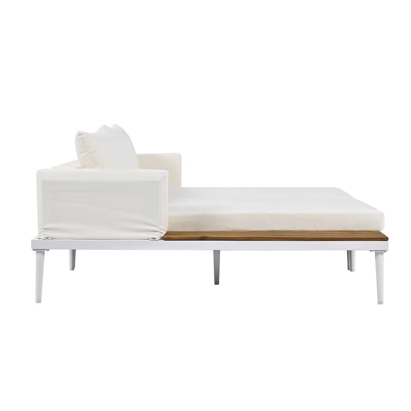 Modern Outdoor Patio Metal Daybed with Wood Topped Side Spaces