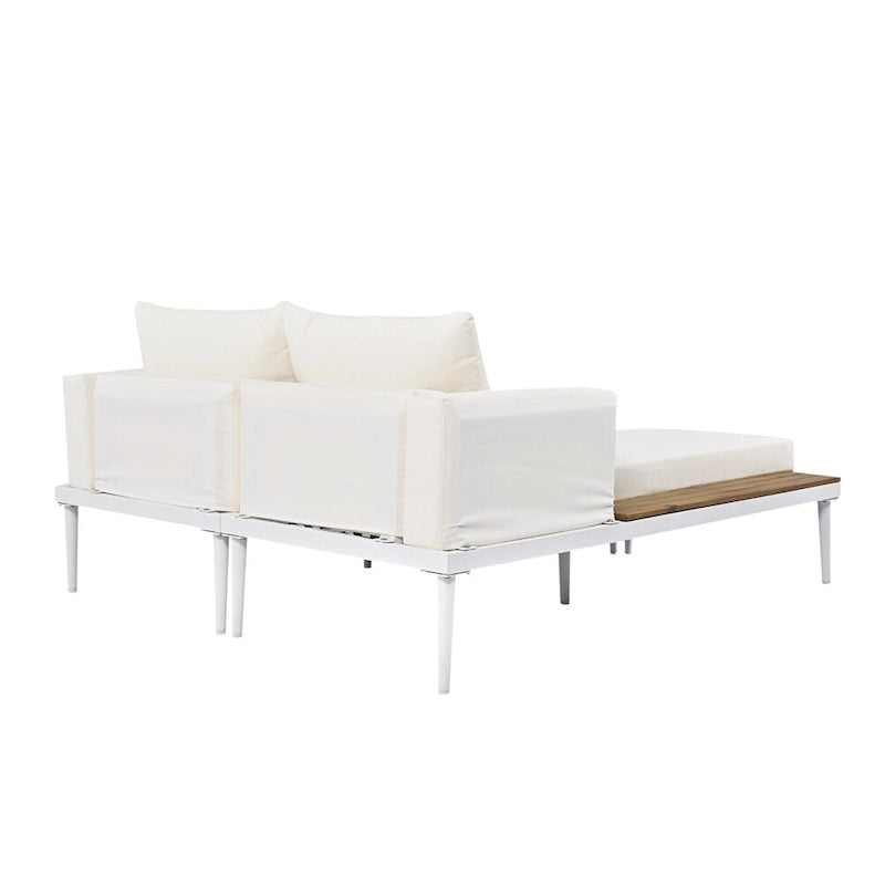 Modern Outdoor Patio Metal Daybed with Wood Topped Side Spaces