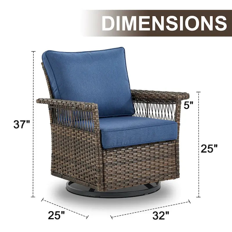 Gymojoy Patio Swivel Rocking Chairs & Table and Ottoman - Brown