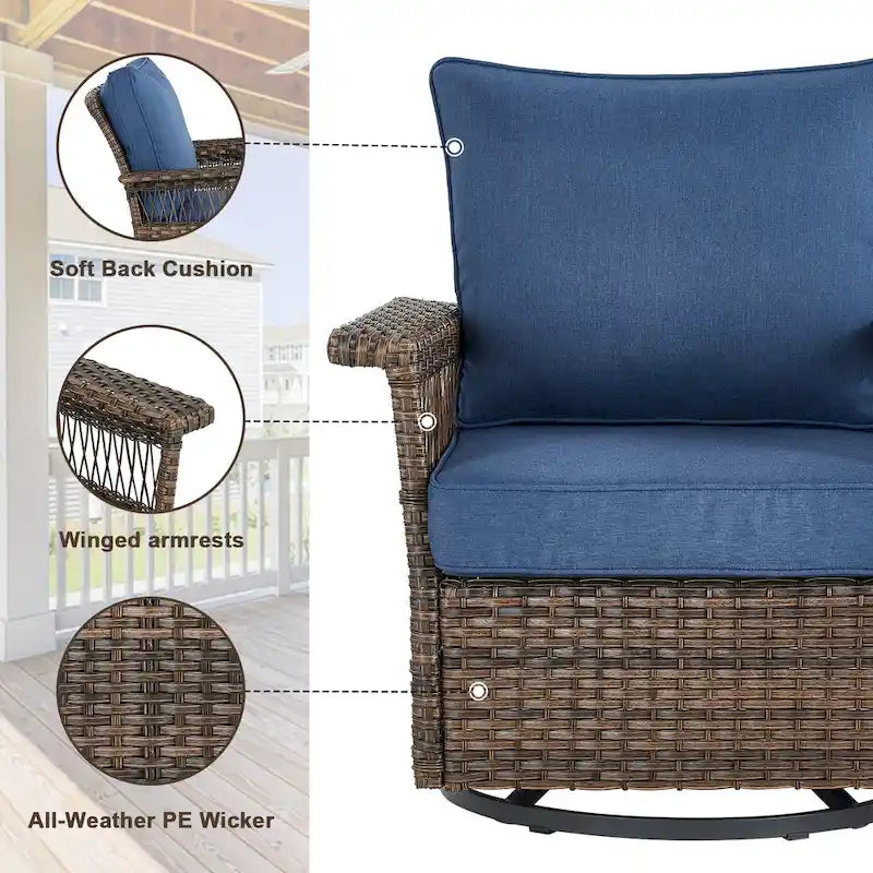 Gymojoy Patio Swivel Rocking Chairs & Table and Ottoman - Brown