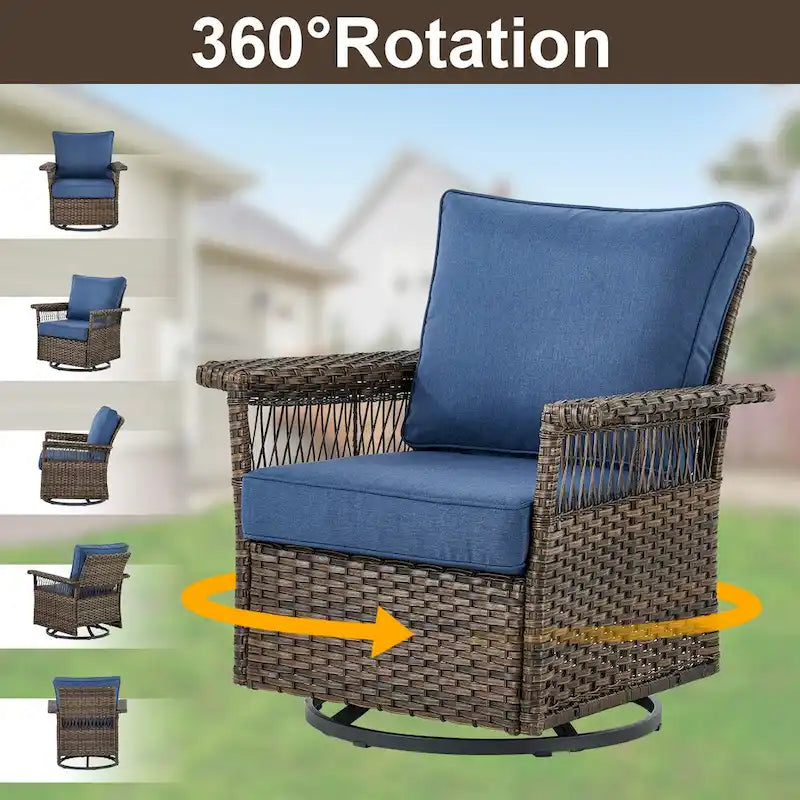 Gymojoy Patio Swivel Rocking Chairs & Table and Ottoman - Brown