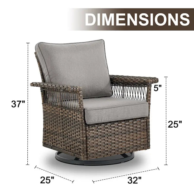 Gymojoy Patio Swivel Rocking Chairs & Table and Ottoman - Brown