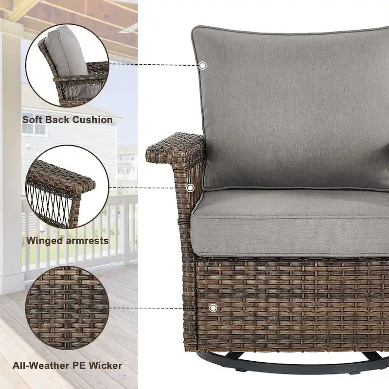 Gymojoy Patio Swivel Rocking Chairs & Table and Ottoman - Brown