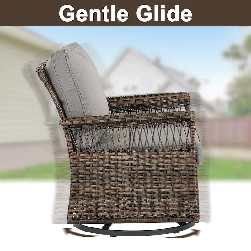 Gymojoy Patio Swivel Rocking Chairs & Table and Ottoman - Brown