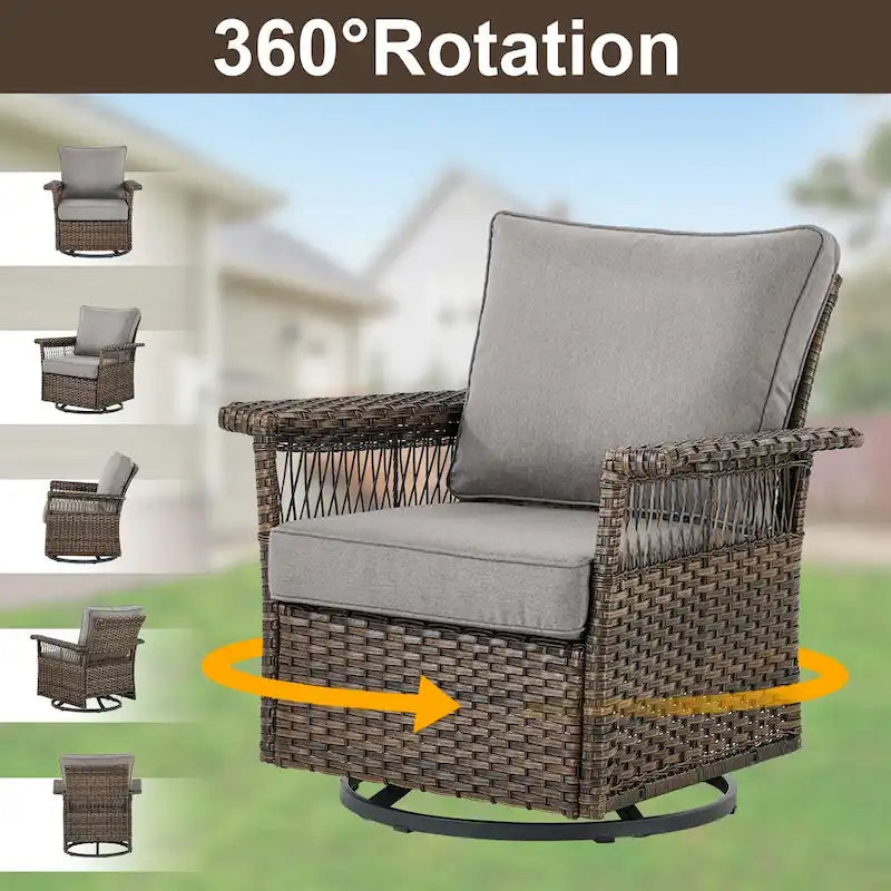 Gymojoy Patio Swivel Rocking Chairs & Table and Ottoman - Brown