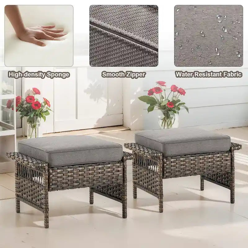 Gymojoy Patio Swivel Rocking Chairs & Table and Ottoman - Brown