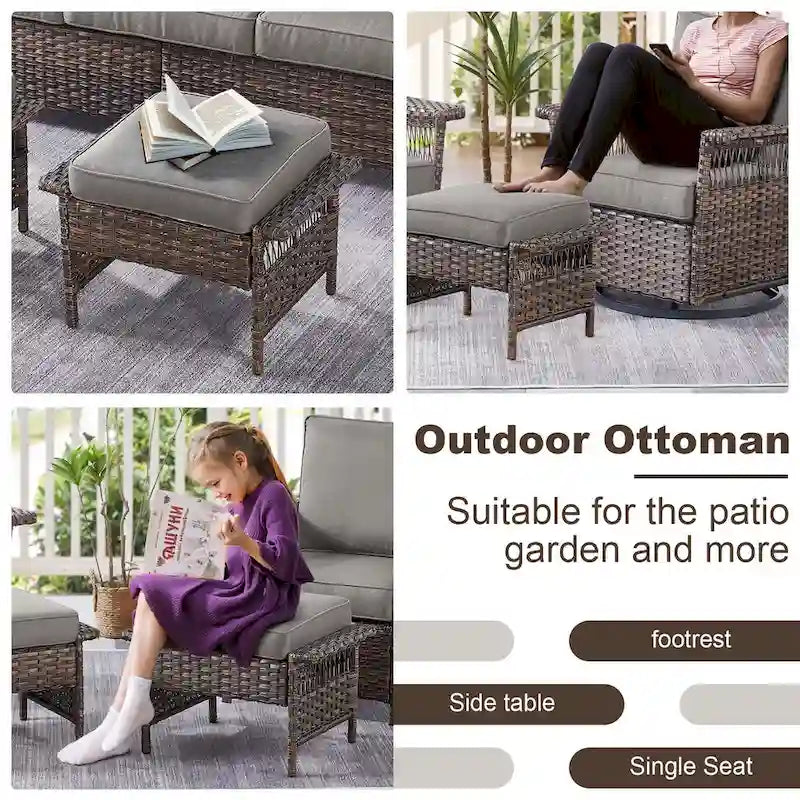Gymojoy Patio Swivel Rocking Chairs & Table and Ottoman - Brown