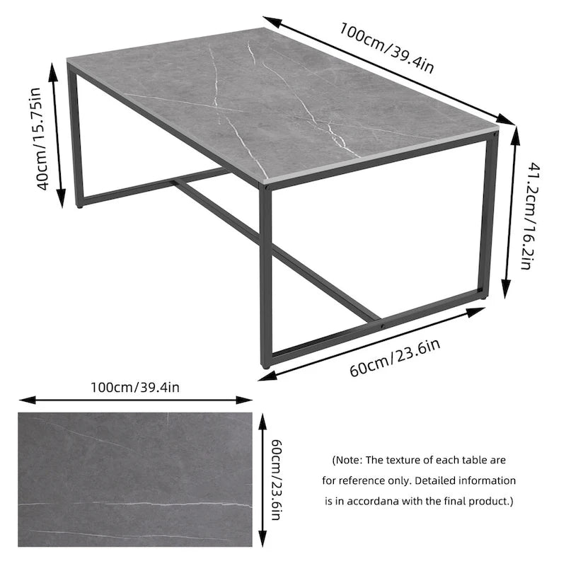 Rectangle Coffee Table Sintered Stone Table for Living Room Office - 39.4x23.6x16.9 inch