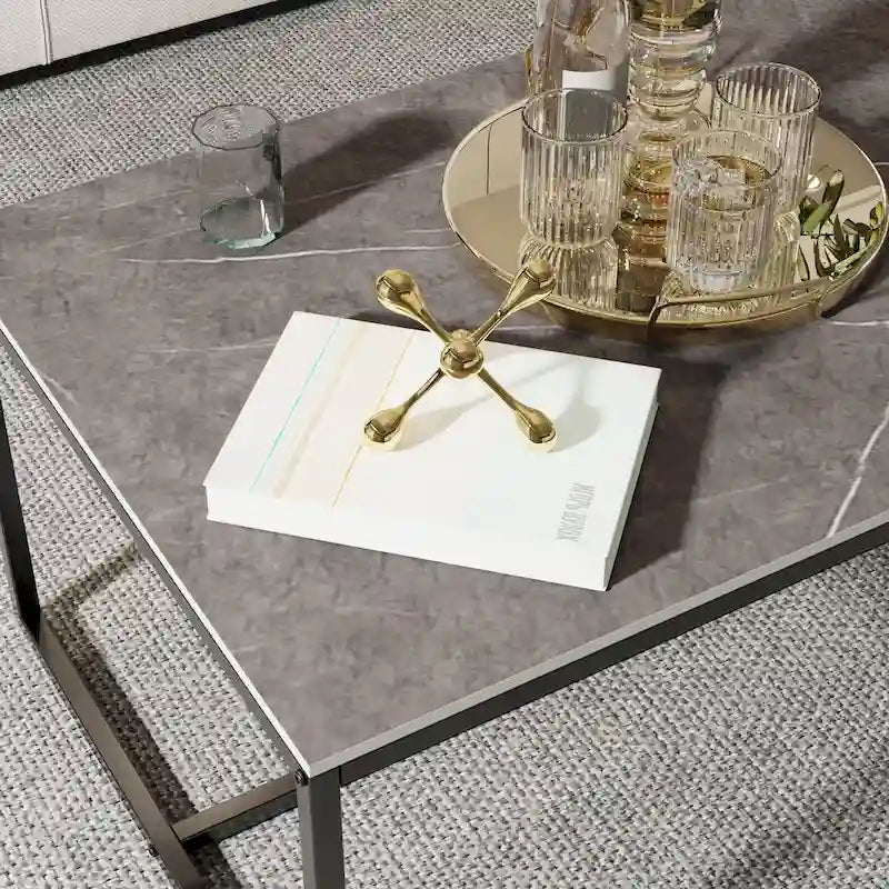 Rectangle Coffee Table Sintered Stone Table for Living Room Office - 39.4x23.6x16.9 inch