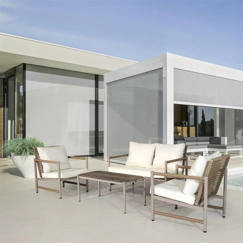 4 Pieces PE Rattan Wicker Outdoor Sofa Set w/ Washable Cushion