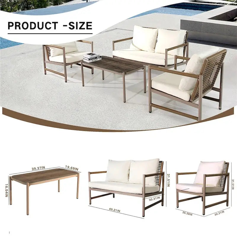 4 Pieces PE Rattan Wicker Outdoor Sofa Set w/ Washable Cushion