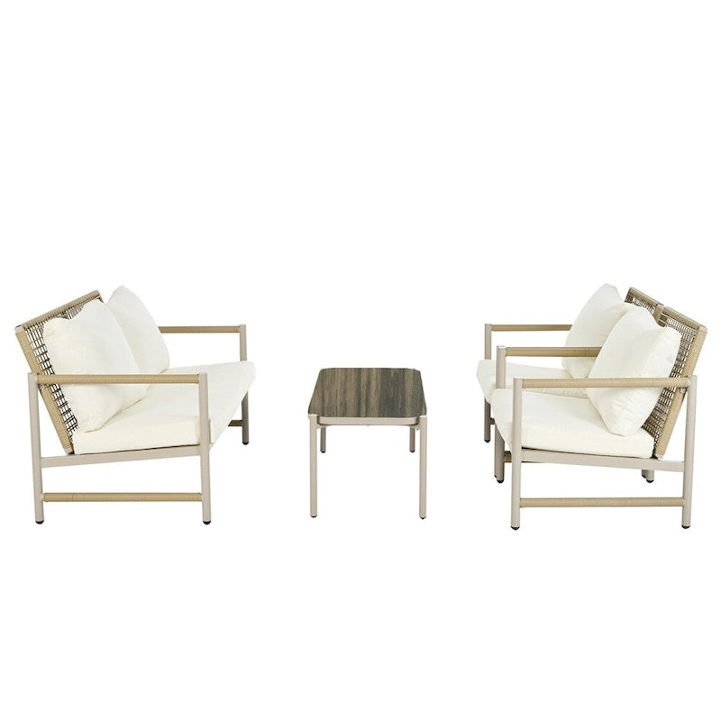 4 Pieces PE Rattan Wicker Outdoor Sofa Set w/ Washable Cushion