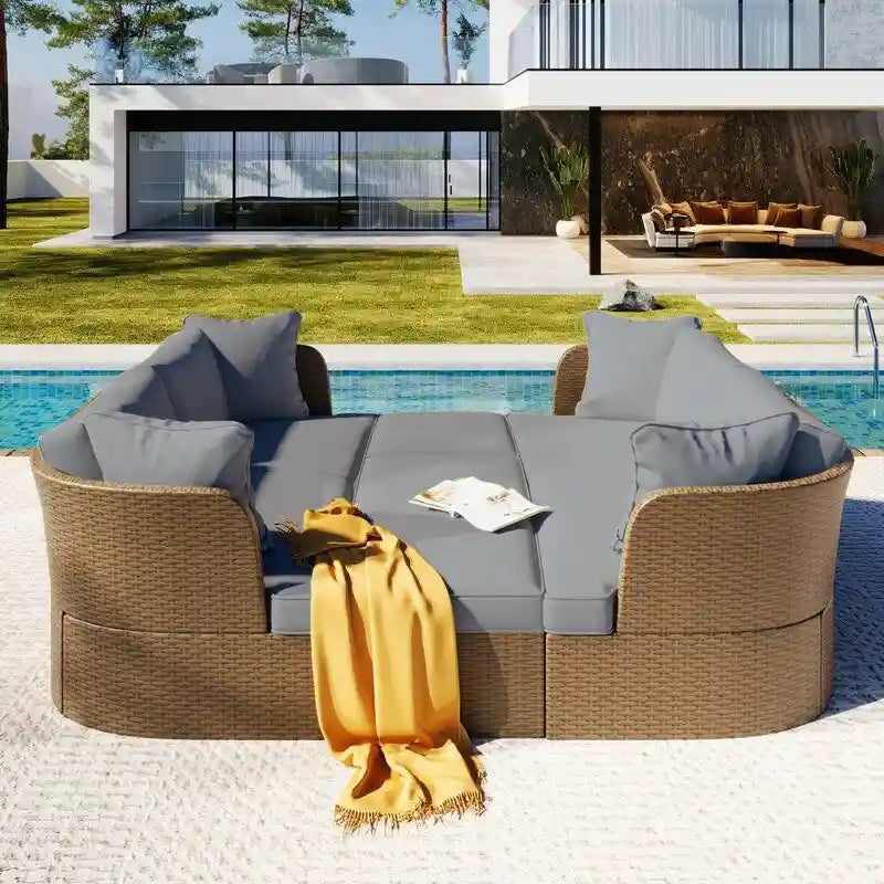 5 Pieces Outdoor Patio Furniture Set, Wicker Sofa Set with Thick Cushions