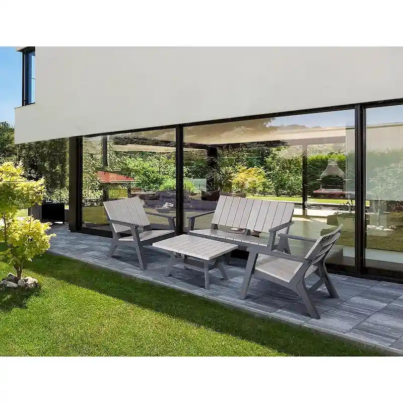 Patio Furniture Set, Conversation Set, 4 Piece Patio Bistro Set, 2 Single Chairs, and 1 Coffee Table for Patio