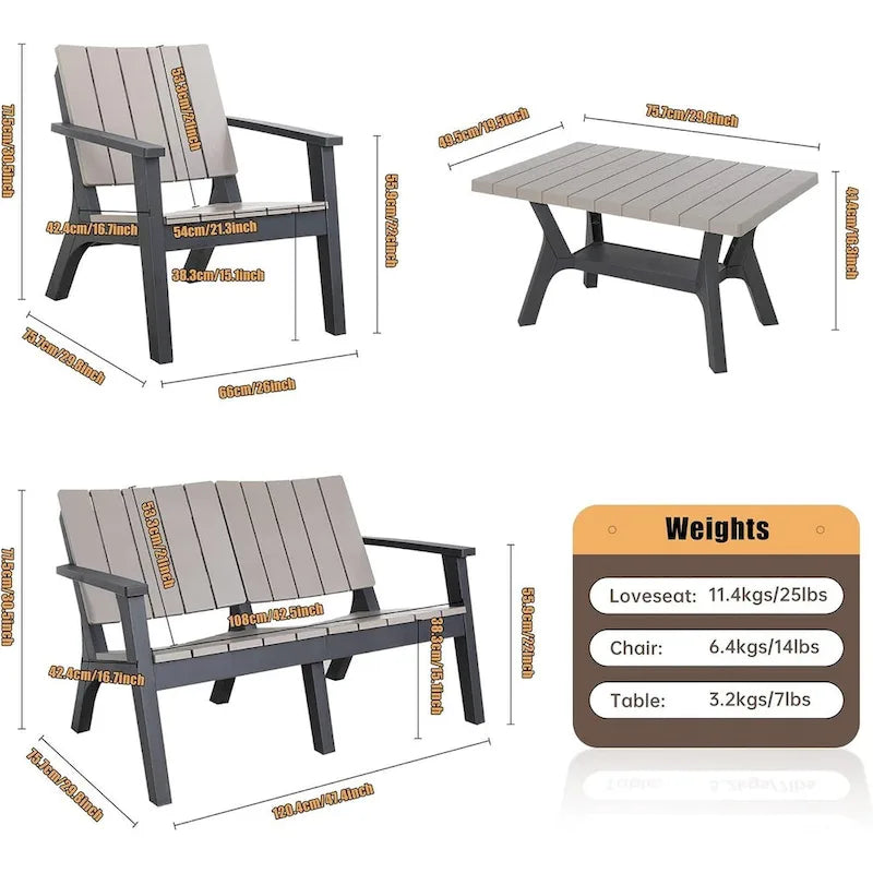 Patio Furniture Set, Conversation Set, 4 Piece Patio Bistro Set, 2 Single Chairs, and 1 Coffee Table for Patio