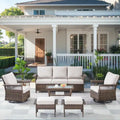 Patio Sofa Swivel Rocker Chairs, Ottoman and Table - Brown