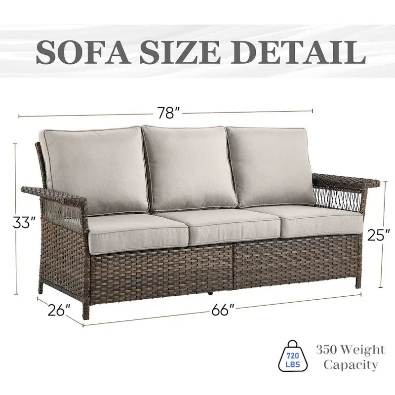 Patio Sofa Swivel Rocker Chairs, Ottoman and Table - Brown