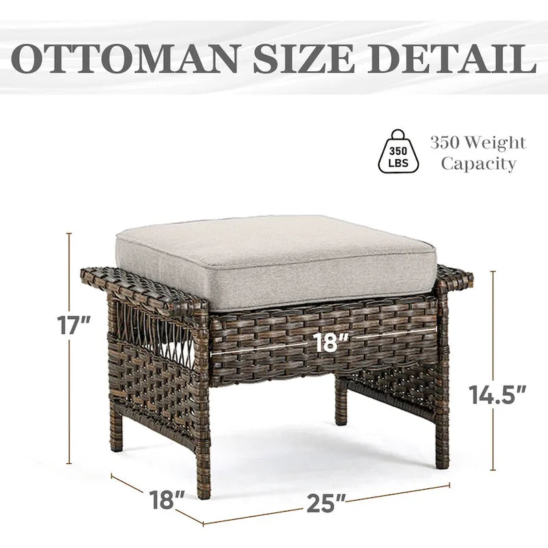 Patio Sofa Swivel Rocker Chairs, Ottoman and Table - Brown