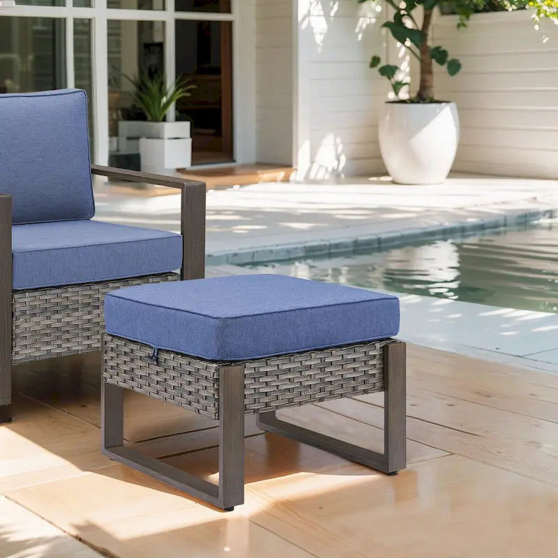 Gymojoy Outdoor Ottomans Footrest with Cushions - Grey