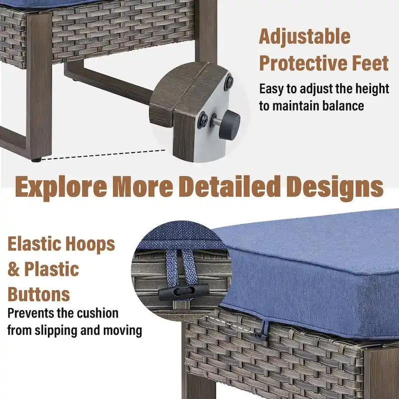 Gymojoy Outdoor Ottomans Footrest with Cushions - Grey