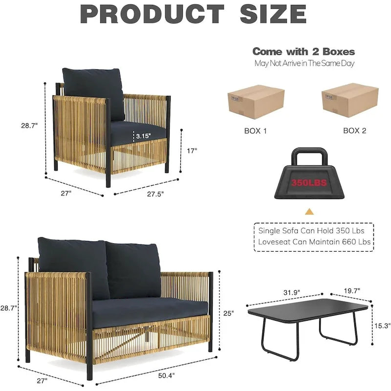 New Outdoor Brown PE Wicker 4 pieces Sofa Set with Gray Cushion