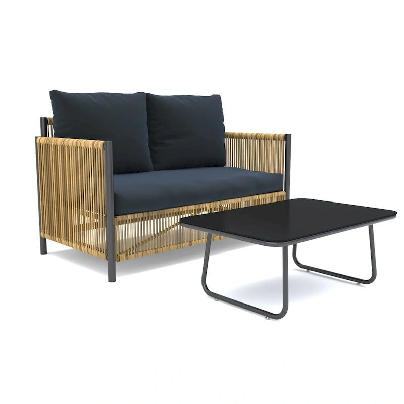 New Outdoor Brown PE Wicker 4 pieces Sofa Set with Gray Cushion