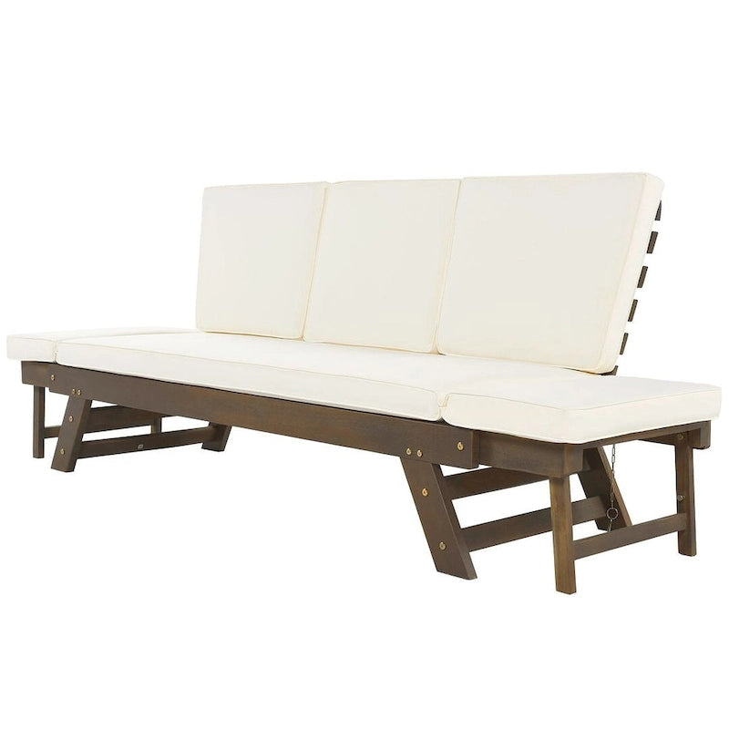 Outdoor Adjustable Wooden Daybed Sofa Chaise Lounge with Cushions