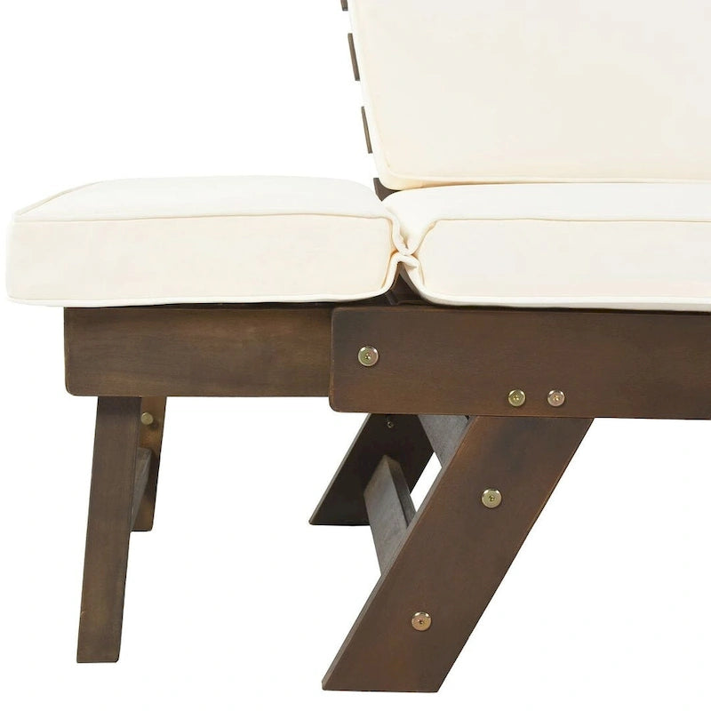 Outdoor Adjustable Wooden Daybed Sofa Chaise Lounge with Cushions