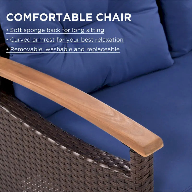 Blue Functional 4-Piece Garden Furniture Patio Seating Set with Thick Pillows