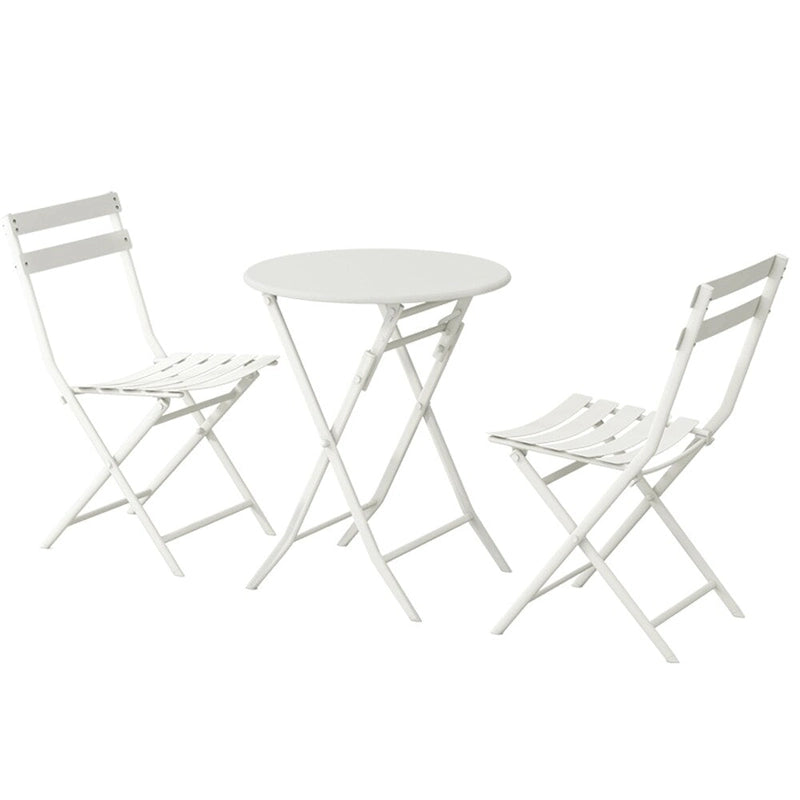 3 Piece Metal Patio Bistro Set with Foldable Round Table and Chairs - N/A