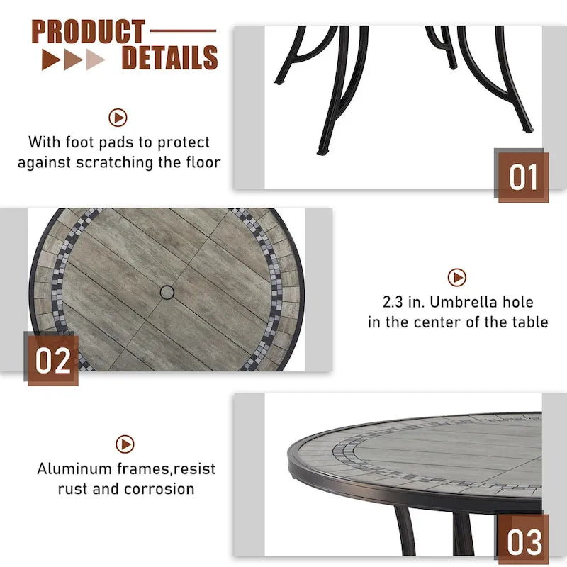 5 Piece Outdoor Patio Aluminum Dining Set With Round Table
