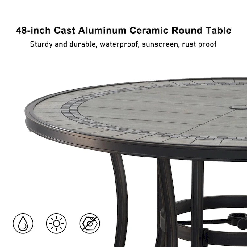 5 Piece Outdoor Patio Aluminum Dining Set With Round Table