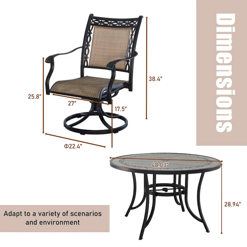 5 Piece Outdoor Patio Aluminum Dining Set With Round Table