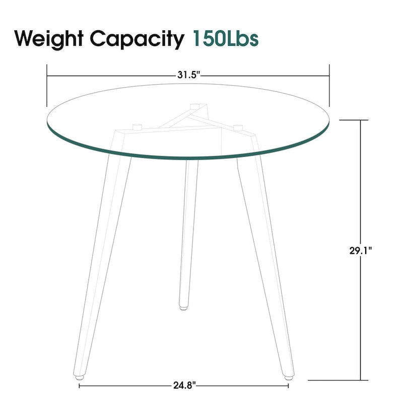 Ivinta Round Dining Table with Water Rippled Glass Tabletop, Wood Legs for Kitchen Dining Room Living Room