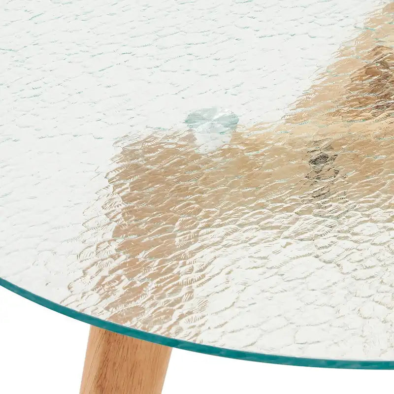 Ivinta Round Dining Table with Water Rippled Glass Tabletop, Wood Legs for Kitchen Dining Room Living Room